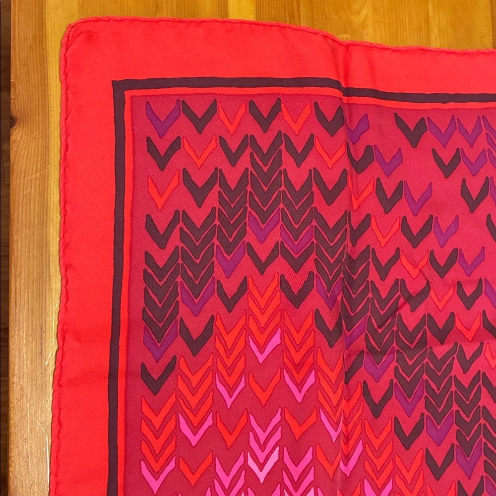 Vintage Christian Dior Silk Vibrant Red and Pink Patterned Scarf